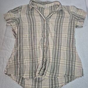 Womens Woolrich Lg Button Up Plaid Short Sleeve Blouse Y2k Vintage Style